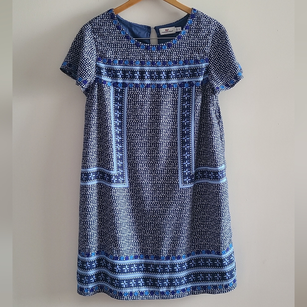 Vinyard Vines Boho Mini Embroidered Floral Linen Dress Size 8